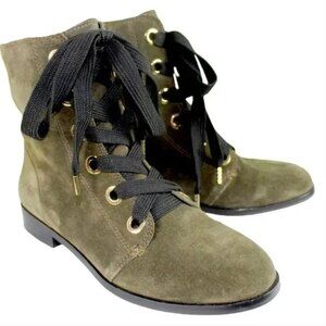 Kate Spade - Raquel green suede booties with black lace-up